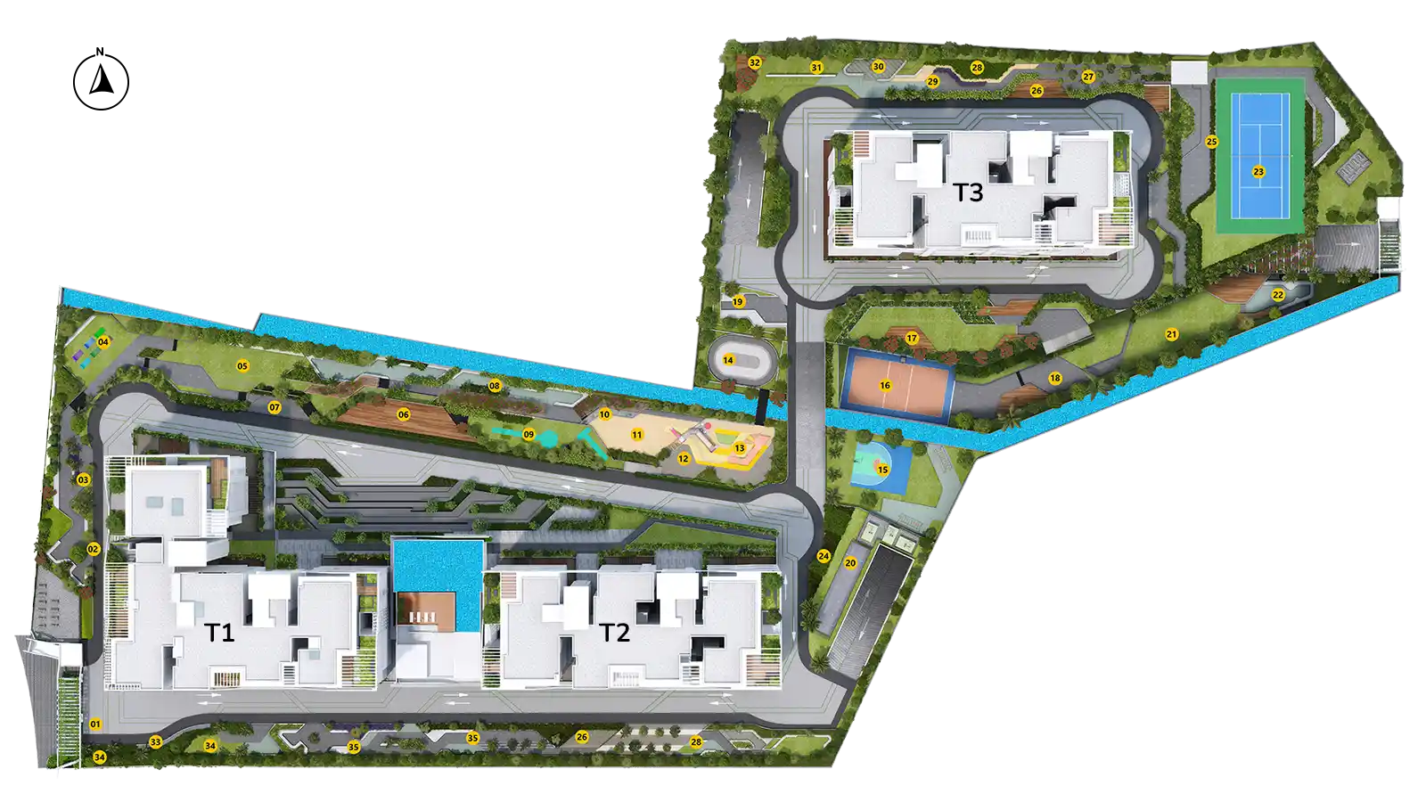 Detailed master plan of the Mana Verdant township featuring clubhouses, parks and residential towers