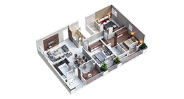 Enlarged 3-BHK layout illustration detailing spacious interiors for families at Mana Verdant
